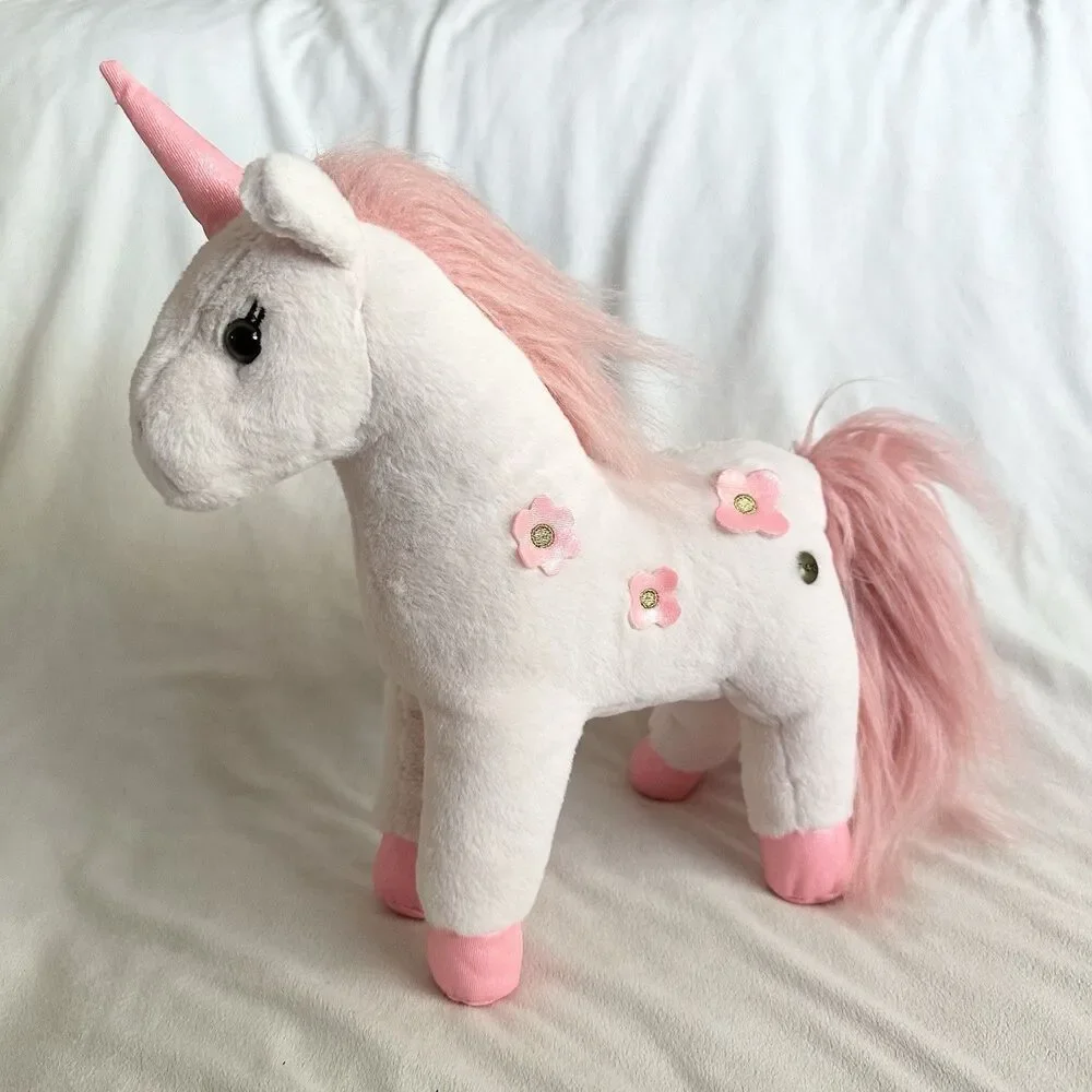 FAO Schwarz Unicorn Horse Plush White Pink Flowers 12” Stuffed Animal Pony 2022